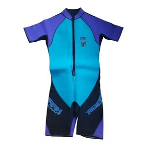 Vintage Sharkwear Tigershark Mens XL Shorty Wetsuit Tricolor Zip Made In USA